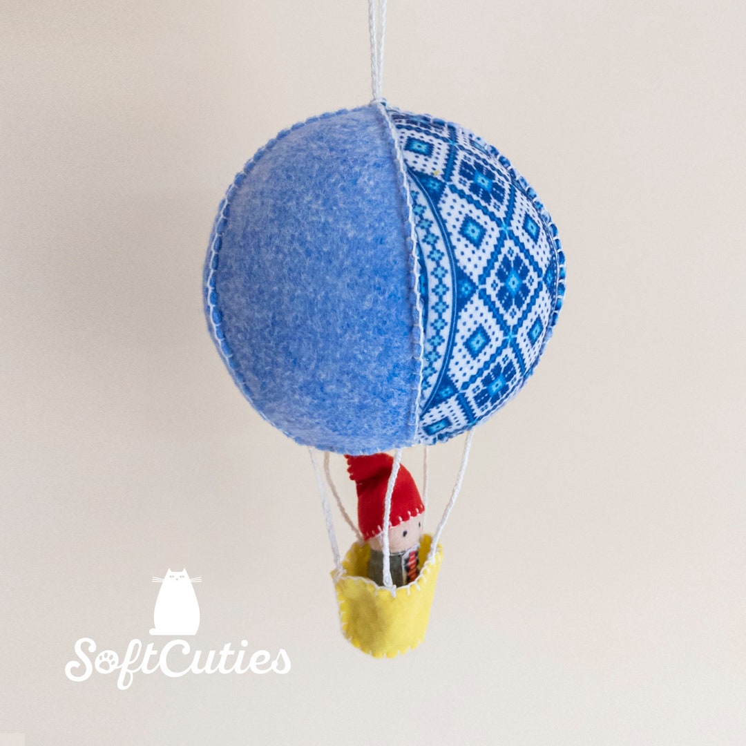 Felt Hot Air Balloon With a Little Pilot Inside. Soft Balloon With an Aviator. Plush Hot Air