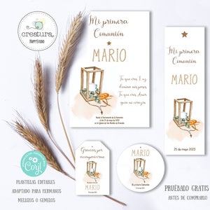 Communion stationery kids  / Nature Shabby Chic communion. Editable, downloadable and printable. Free trial with Corjl. Customize at home