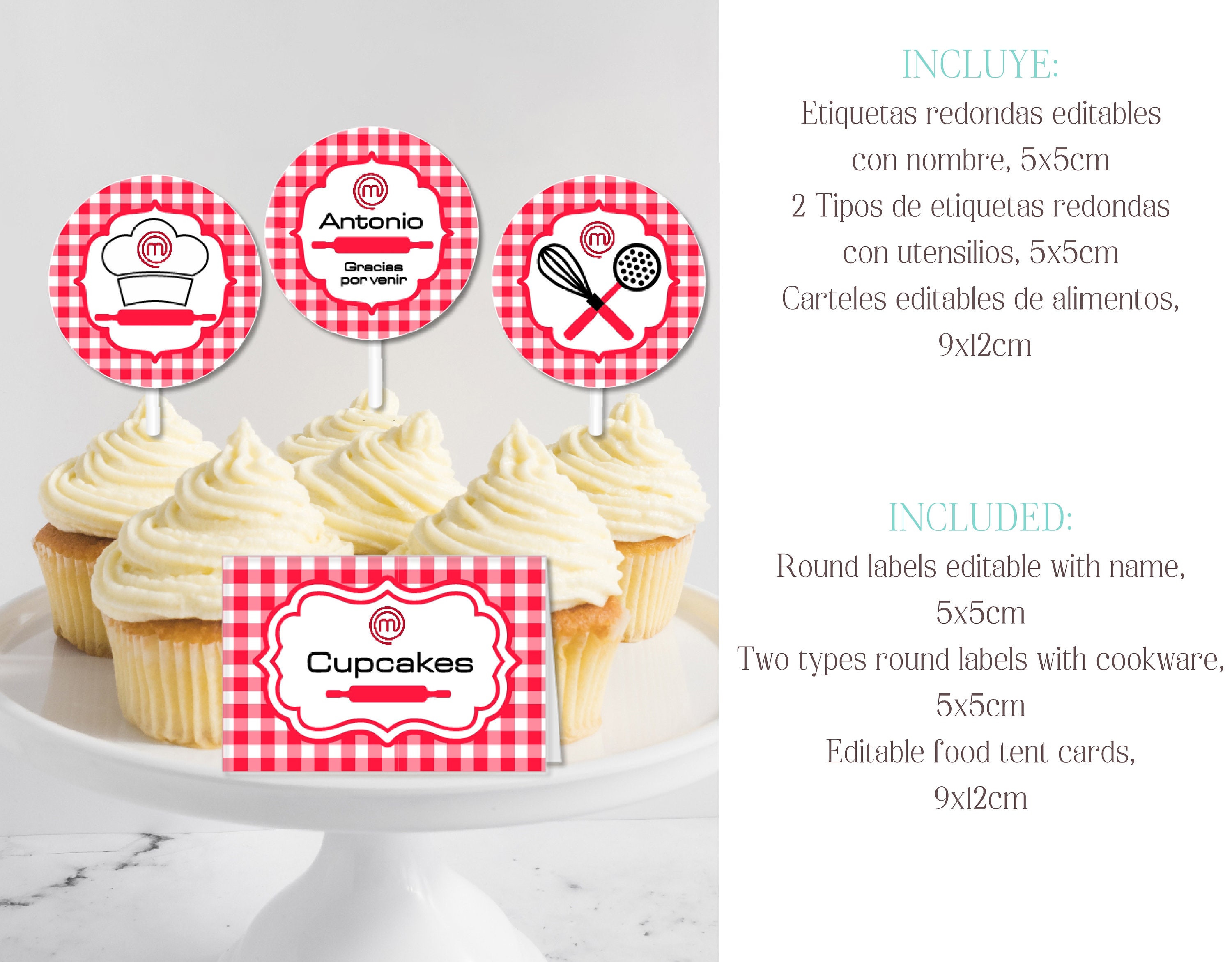 Personalised Masterchef Stand up Editable Cupcake Toppers / Thank You ...