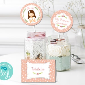 Etiquetas editables de flores de Comunión / kit Decoración Mesa de Comunión / Carteles de alimentos para mesa dulce / Etiquetas para regalos