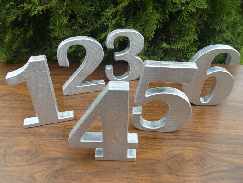 110 5 Silver Free standing numbers Wooden table Etsy