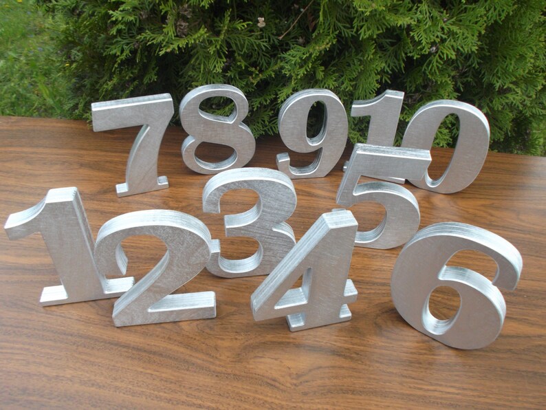 110 5 Silver Free standing numbers Wooden table Etsy
