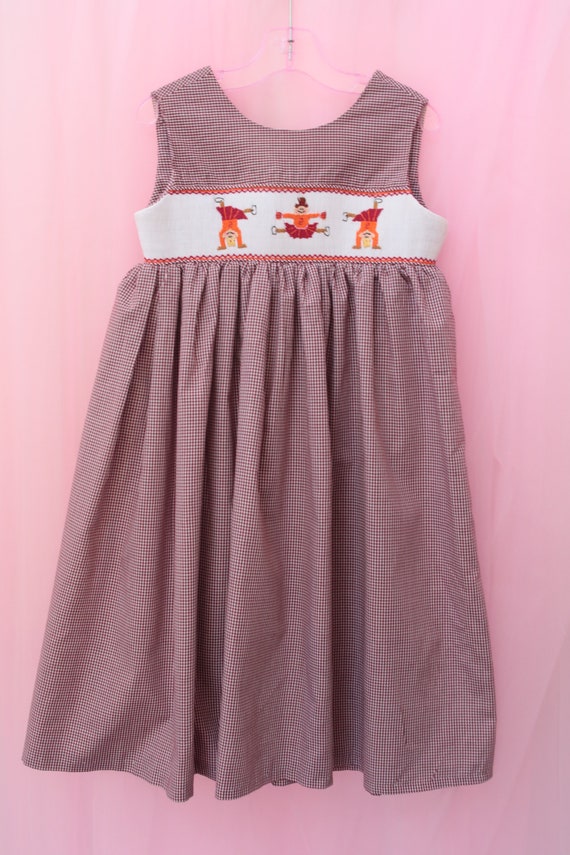 Girls', Remember Nguyen, Smocked, Burgundy, White, Gingham, Traditional, Heirloom Quality, Vintage, Special Occasion, Button Back, Dress
