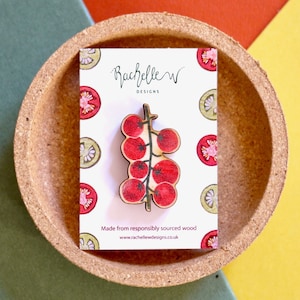 Tomato Wooden Pin Badge | Vegetable Lover Gift | Stocking Filler
