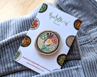 Bibimbap Wooden Pin Badge | Food Lover Gift | Stocking Filler