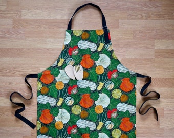 Pumpkin & Squash Cotton Apron with pocket and adjustable neck strap