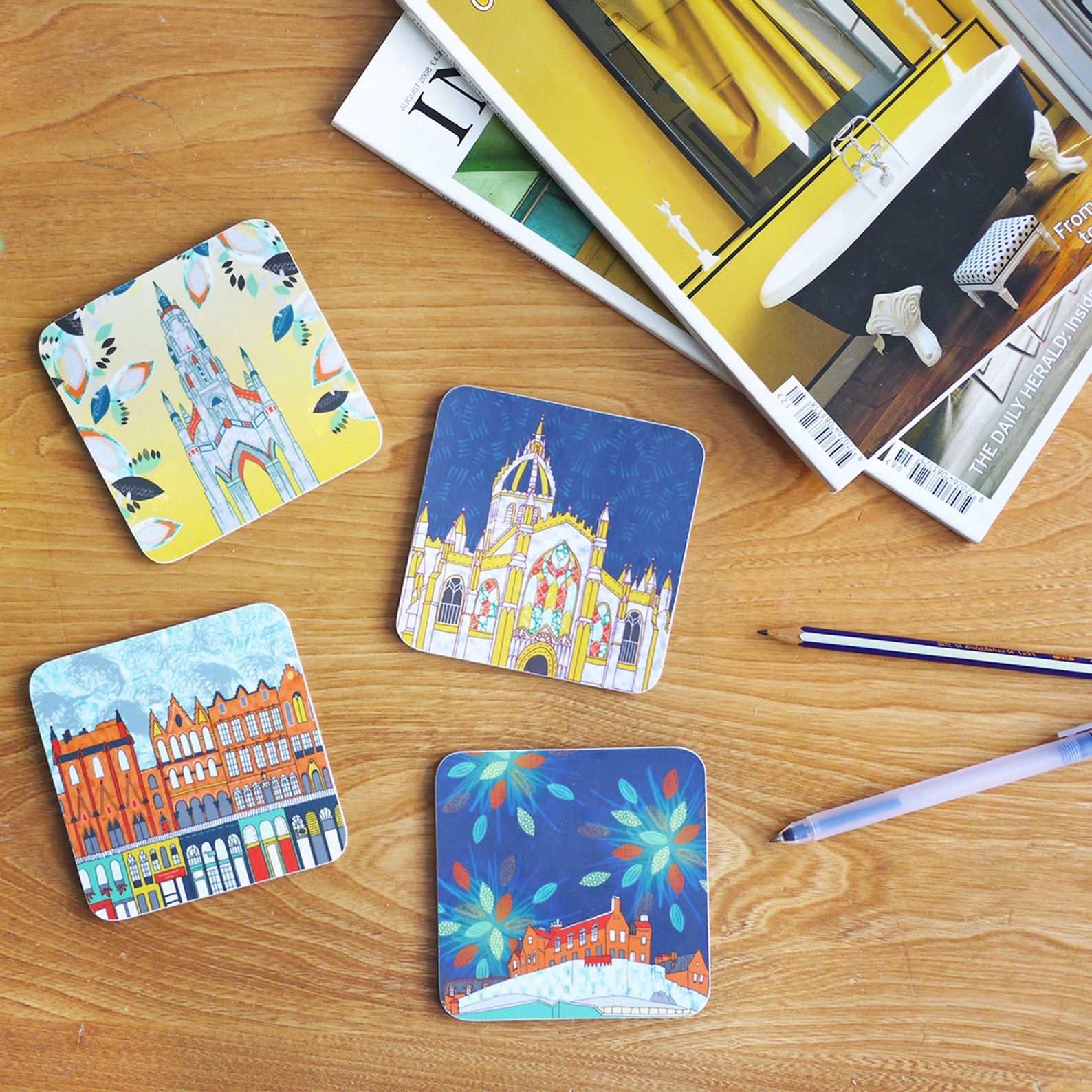 Set of Four Scenes of Edinburgh Coasters Etsy