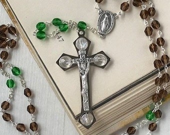 Catholic Rosary: Topaz and Emerald Beads| Confirmation Gift |Catholic Gift |First Communion Women's Rosary |Catholic Gift |First Communion