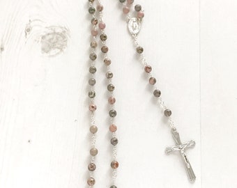 Catholic Rosary: Dragon Vein Jasper | Pink Rosary| Confirmation Gift |Catholic Gift |First Communion