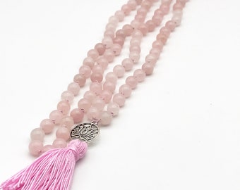 Mala Beads: Rose Quartz 108 Mala bead|Meditation Bracelet| Yogi Bracelets| Spiritual Protection| Lotus Flower