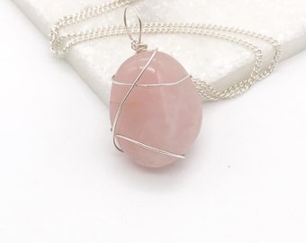 Pendant necklace |Rose Quartz Wire Wrapped Crystal |Birthday Gift