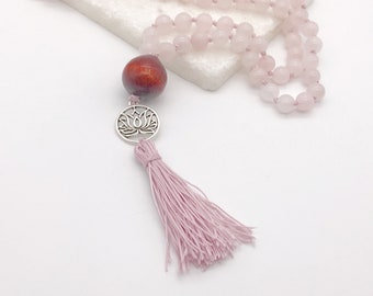 Mala Beads: Rose Quartz 108 bead Mala with wooden beadMeditation Bracelet |Healing Bracelets |Yogi Necklace |Spiritual Protection