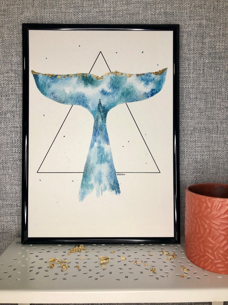 Wall Art Watercolour Whale print Watercolour art Whale Tail print Whale art decor Mermaid Tail print