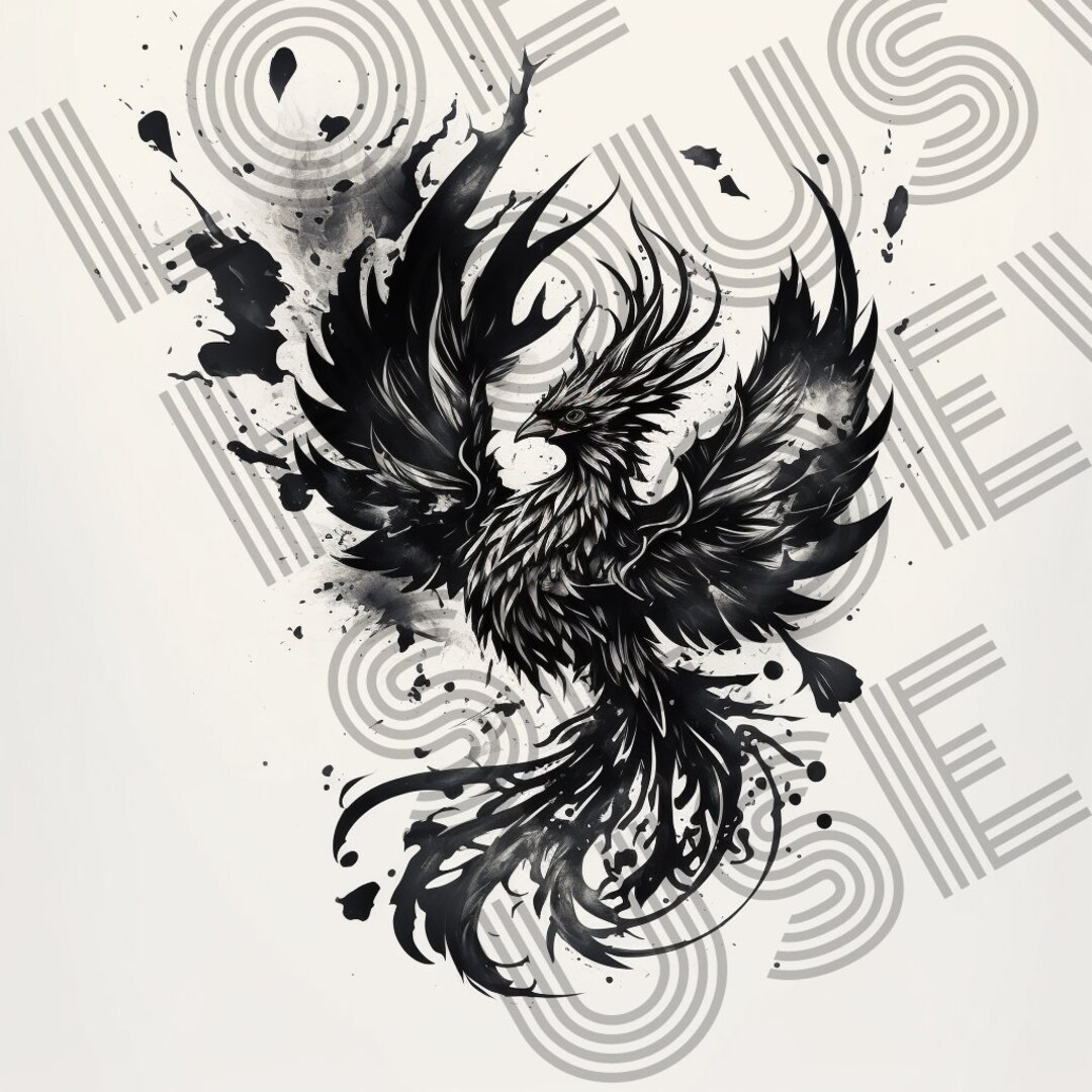 PHOENIX INK TATTOO Style Drawing Procreate Template Black and White ...