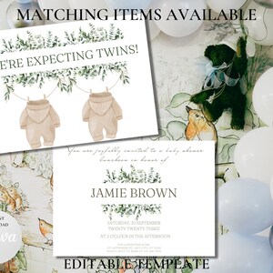 Twin Baby Shower Invitation - Baby Shower Invites - Boy Baby Shower Invitation - Editable Invitation