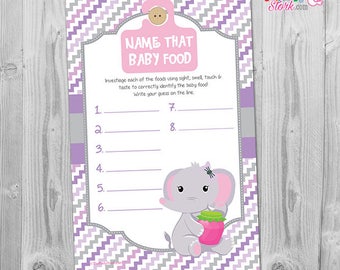 Guess that Baby Food Game, Name that Baby Food Game Printable, Name that Baby Food Shower Game Template, Printable Elephant Baby Shower Game