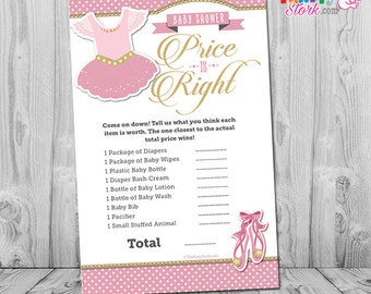 Ballerina Baby Shower Game, Tutu Cute Price is Right Baby Shower Game: Printable Ballerina Girl Baby Shower Games, Pink Gold Ballet, INSTANT