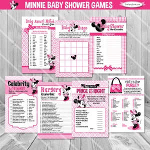 Minnie Mouse Baby Shower Games, Girl Baby Shower Games Girl, Pink Baby Shower Game Package Minnie Baby Shower Games DIY Printable Game Pack