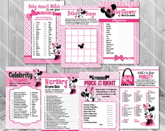 Minnie Mouse Baby Shower Games, Girl Baby Shower Games Girl, Pink Baby Shower Game Package Minnie Baby Shower Games DIY Printable Game Pack