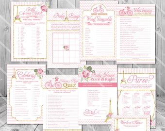 Paris Baby Shower Games, Girl Baby Shower Games Printable Baby Shower Games Package, Baby Shower Game Set, Parisian Baby Shower Games Girl