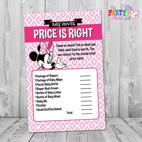 Minnie Baby Shower Game Pink Baby Shower, The Price is Right Baby Shower Game Printable, Girl Baby Shower Games, Minnie Mouse Baby Shower