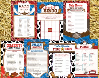 Cowboy Baby Shower Games, Printable Western Baby Shower Games, Cowboy Baby Shower Printable Game Package