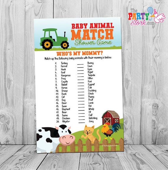 Barnyard Baby Animal Match Baby Shower Game Farm Animal Baby Etsy