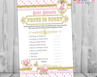 Princess Price is Right Baby Shower Game: Printable Girl Baby Shower Games, Pink Gold Vintage Princess Theme, DIY Digital INSTANT DOWNLOAD
