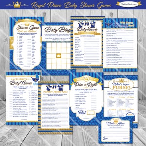 Royal Prince Baby Shower Games for Boys, Prince Baby Shower Theme, DIY Printable Baby Shower Games Pack Blue and Gold Baby Shower Games Blue