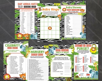 Safari Baby Shower Games: Jungle Theme, Bingo, Price is Right, Word Scramble, Printable Safari Boy Baby Shower Game Package INSTANT DOWNLOAD