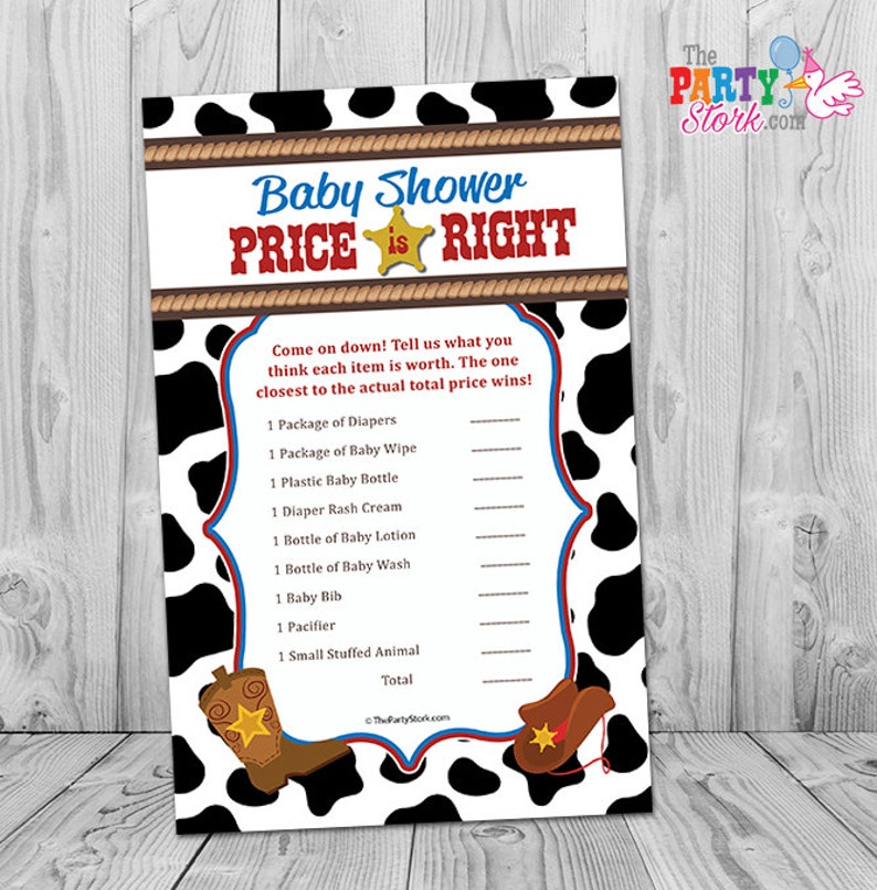 Cowboy Baby Shower Games Price is Right Game Printable Western Theme