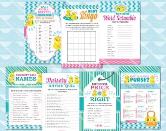 Rubber Duck Baby Shower Games: Boy Girl Twin Theme, Bingo, Price is Right, Word Scramble, Printable Baby Shower Game Pack, INSTANT DOWNLOAD