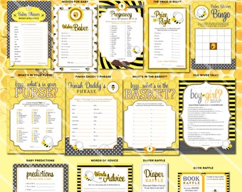 Bee Baby Shower Games Printable, Mommy to Bee Baby Shower Game Package, Printable Baby Shower Game Bundle, Downloadable Baby Shower Game Kit