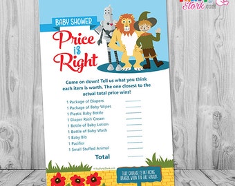 Wizard of Oz Baby Shower Games | Price is Right Game | Printable Baby Shower Games Boy or Girl Gender Neutral Card Template INSTANT DOWNLOAD