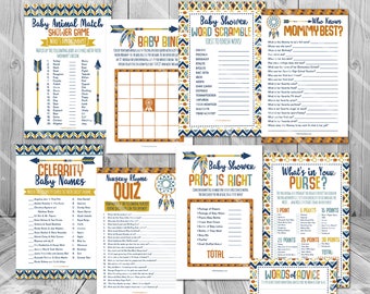 Tribal Baby Shower Games Boy Tribal Baby Shower Printable Boho Baby Shower Game Bohemian Instant Download Baby Shower Game Package