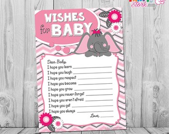 Elephant Wishes for Baby Cards Printable Little Peanut Wishes for Baby Printable Baby Shower Game Wishes Cards for Baby Elephant Baby Shower