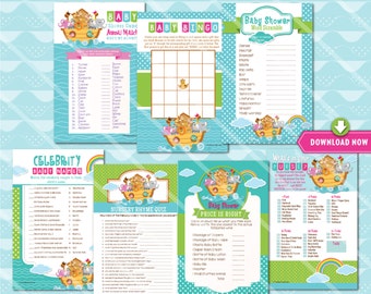 Noah's Arc Baby Shower Games: Bingo Cards, Price is Right, Nursery Rhyme, Printable Boy or Girl Baby Shower Game Package, INSTANT DOWNLOAD