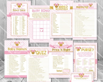 Minnie Baby Shower Games Pink and Gold Baby Shower Games for Girl, Printable Baby Shower Game Package Deal, Gold and Pink Baby Shower Games