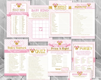Minnie Baby Shower Games Pink and Gold Baby Shower Games for Girl, Printable Baby Shower Game Package Deal, Gold and Pink Baby Shower Games