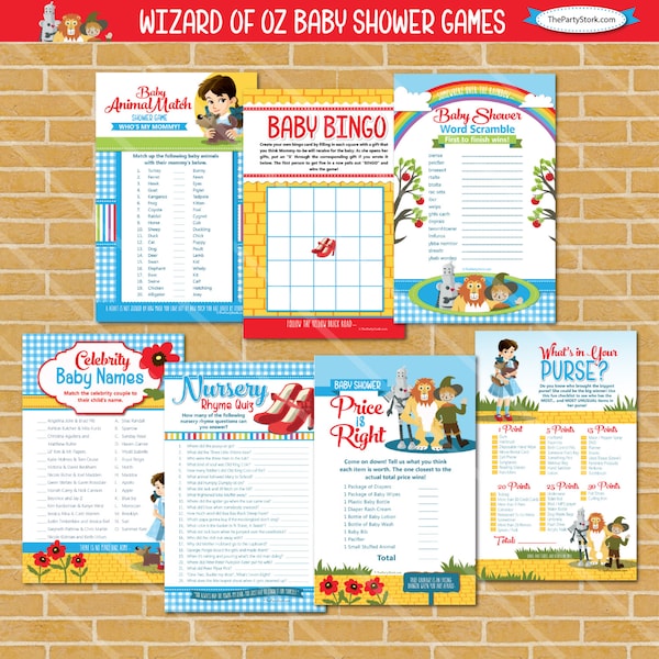 Wizard of Oz Baby Shower Games, Printable Baby Shower Games Boy or Girl Baby Bingo Cards, Baby Shower Word Scramble, Printable Game Package