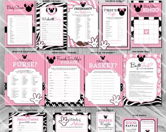 Minnie Mouse Baby Shower Games Printable, Minnie Baby Shower Games Bundle Minnie Baby Shower Game Package, Girl Baby Shower Game Pack, Kit