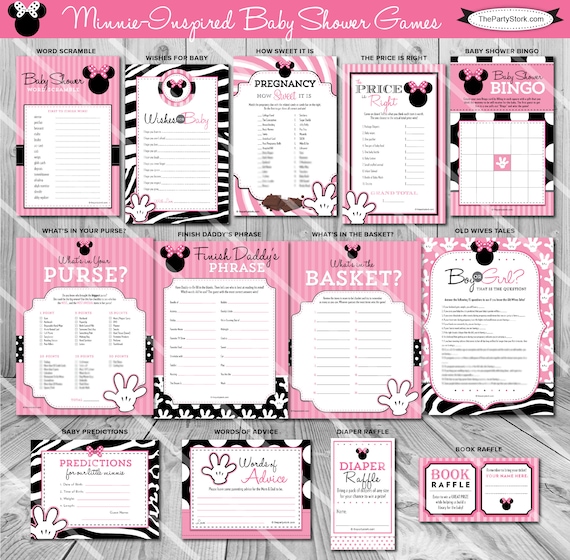 Minnie Mouse Baby Shower Games Printable, Minnie Baby Shower Games Bundle Minnie Baby Shower Game Package, Girl Baby Shower Game Pack, Kit
