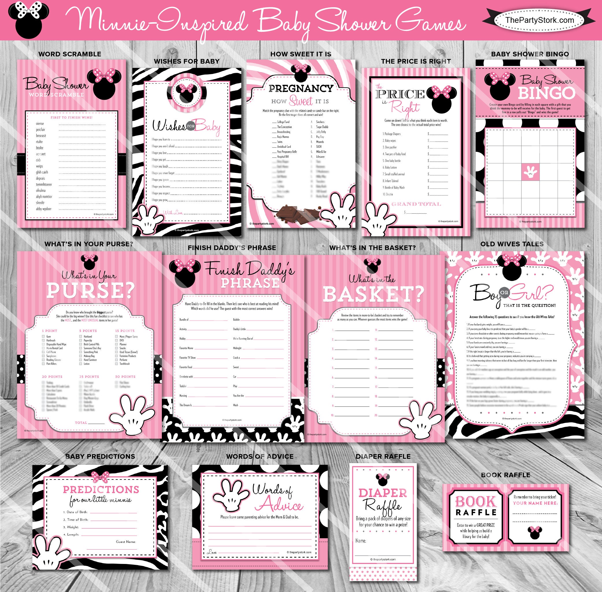 Minnie Mouse Baby Shower Games Printable, Minnie Baby Shower Games