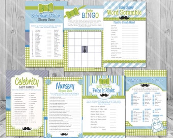 Little Man Baby Shower Games Printable Mustache Baby Shower Games INSTANT DOWNLOAD Boy Baby Shower Game package DIY Bowtie Baby Shower Games