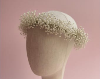 Dried baby's Breath gypsophila Floral Crown – Bridal Hair Wreath / Wedding Flower Headpiece