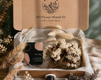DIY Dried Flower Wreath Kit | Make Your Own Floral Hoop Wreath | Craft Gift Kit with Dried Flowers, Metal Ring & Instruction