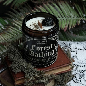 Forest Bathing Candle, Green Witch Gift, Crystal Healing Candle, Vegan Candle, Wooden Wick Candle