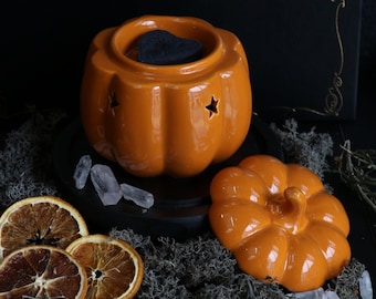 Pumpkin Wax Burner, Samhain Wax Melter, Halloween Pumpkin Decor, Witchy Oil Burner, Spooky Wax Burner,