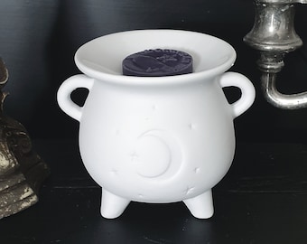 Witchy Cauldron Wax Burner, Moon lover Gift, Witchy Oil Burner, Crescent Moon Wax Melt Gift