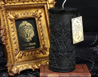 Victorian Black Baroque Candle, Remembrance Ornate Gothic Candle, Memento Mori Pillar Candle, Noble Requiem